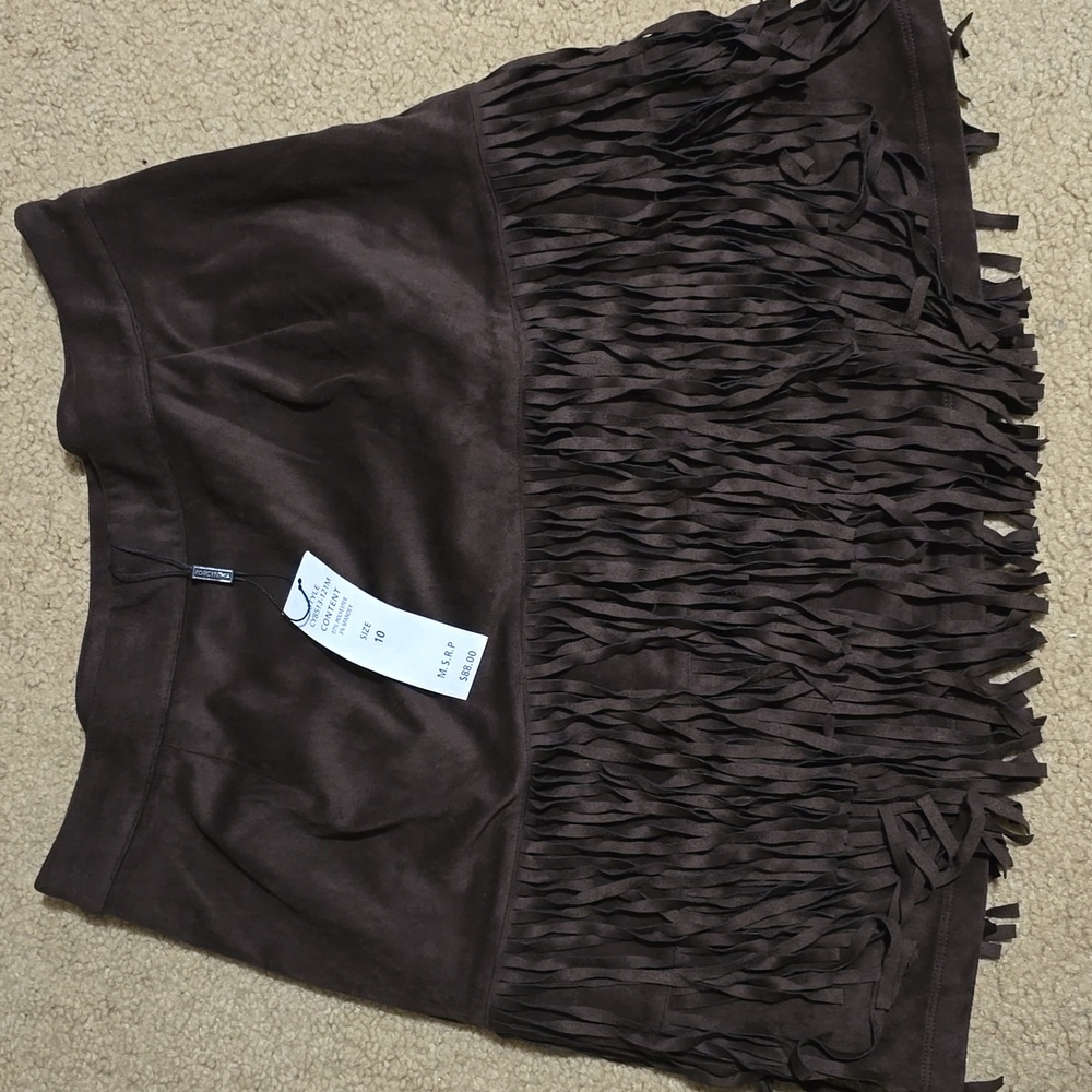 Sudes skirt with fringe chocolate brown